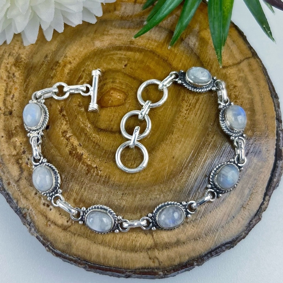 Blue Purple Moonstone Bracelet Sterling Silver 925 Vintage Southwest New - Picture 3 of 6